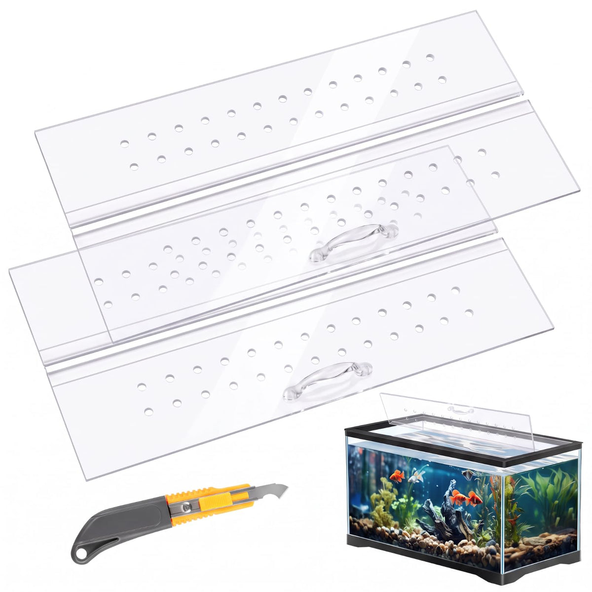 Clear Polycarbonate Aquarium Canopy Set 2 Pcs with Handle L398498