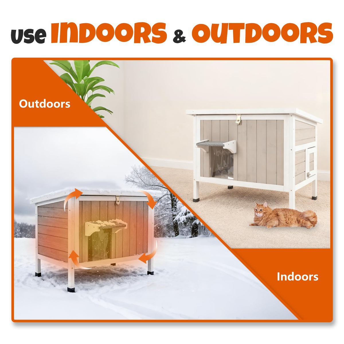 Weatherproof Wooden Outdoor Cat House with Escape Doors J2450