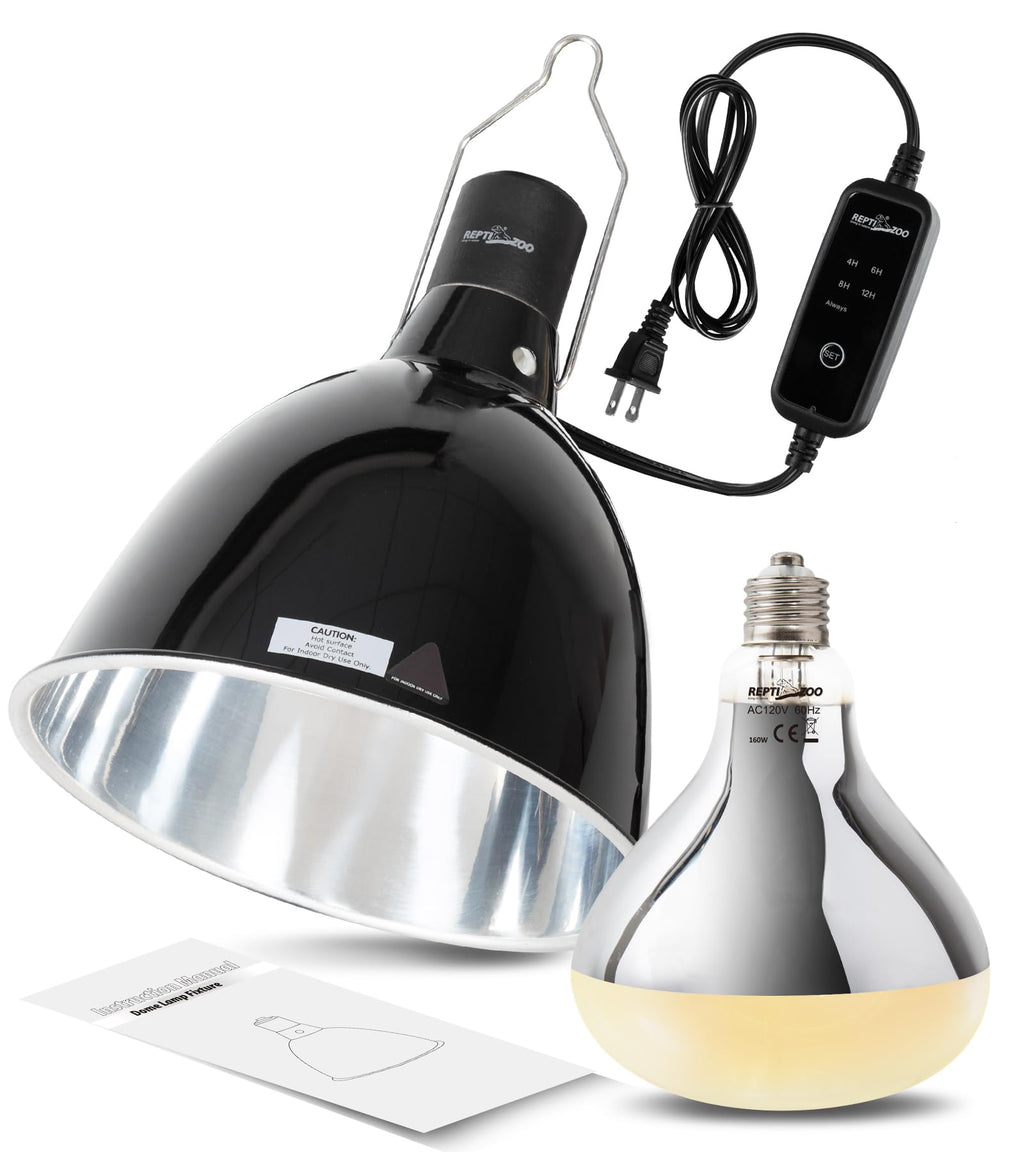 160W Reptile Heat Lamp UVA UVB Bulbs with 8.5 Inch Light Fixture X77561