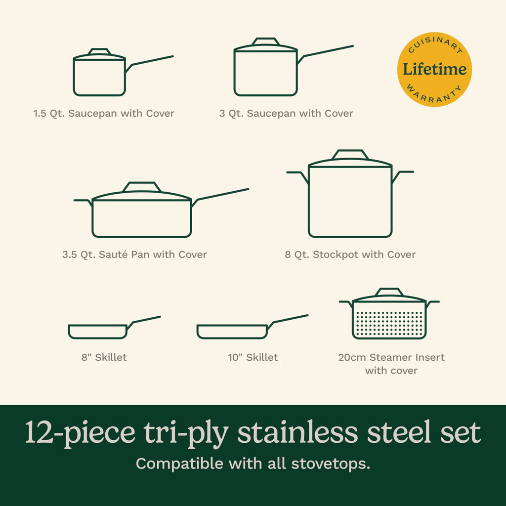 Stainless Steel 12 pc Induction Compatible Cookware Set W1589
