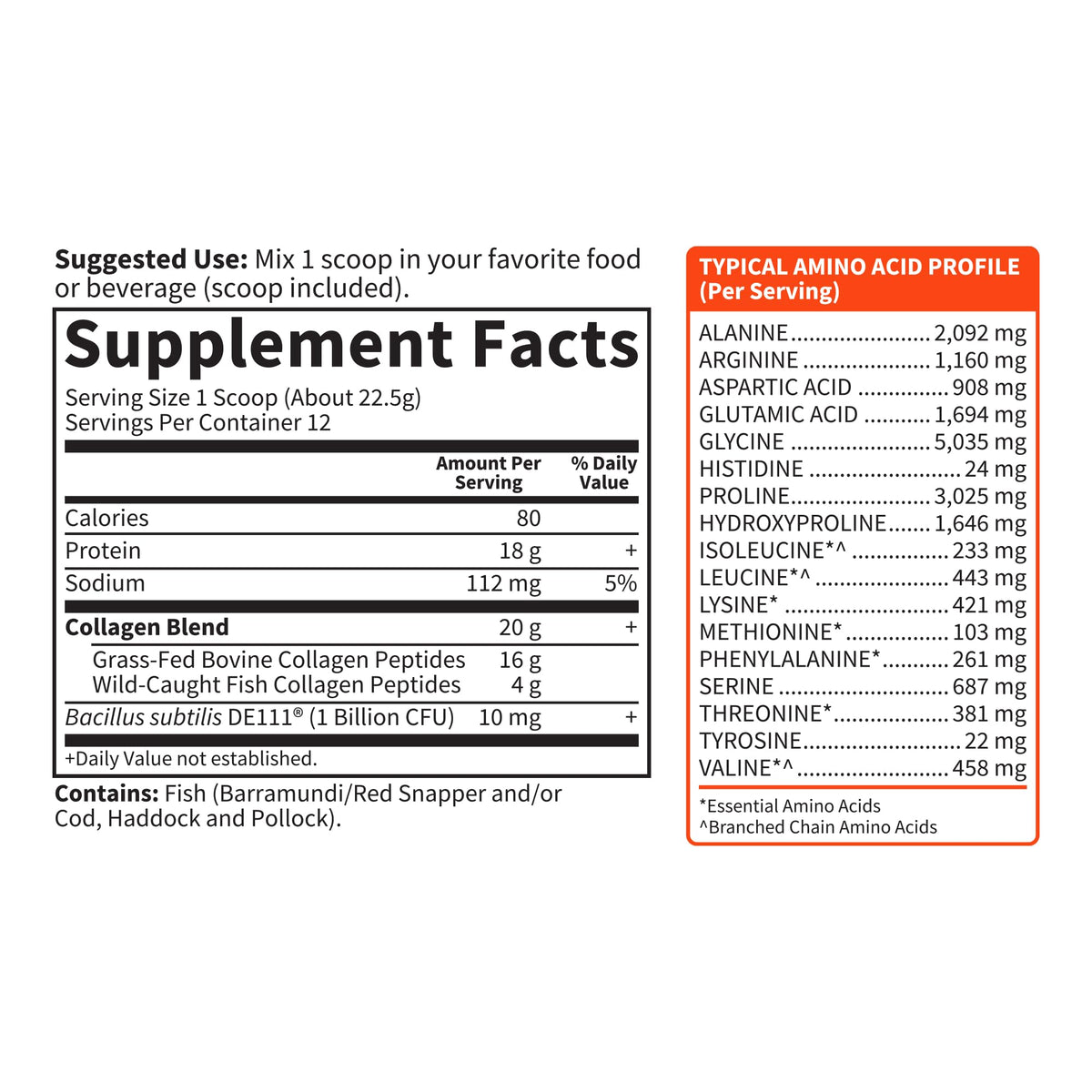 Marine & Grass-Fed Collagen Peptides Powder with Probiotics & BCAAs Unflavored M1431
