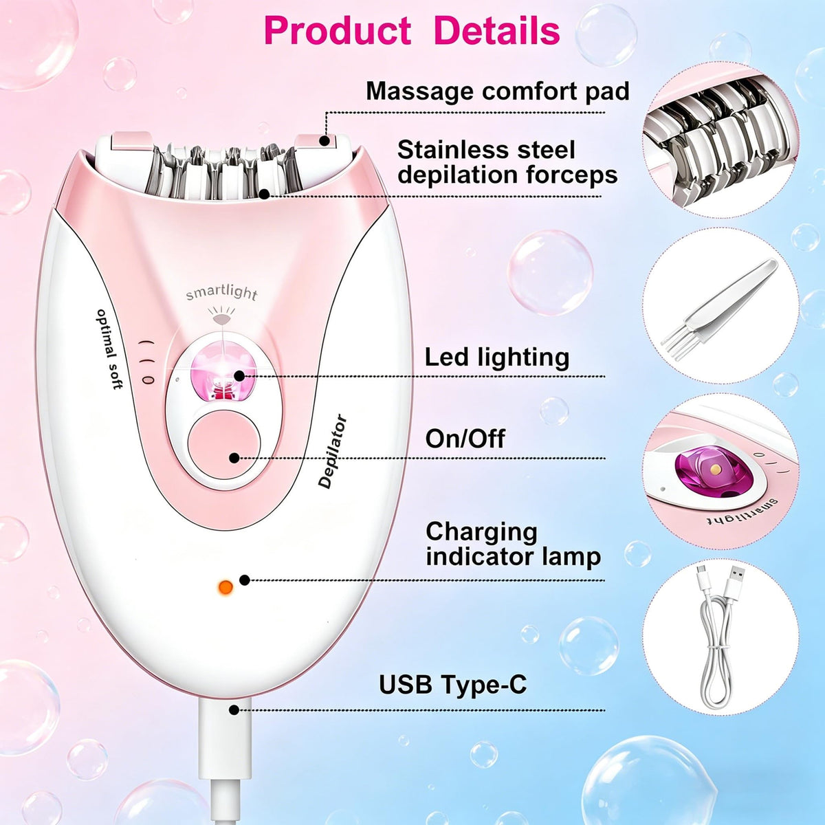 Rechargeable 2 Speed Epilator with LED Light & 36 Tweezers X986614