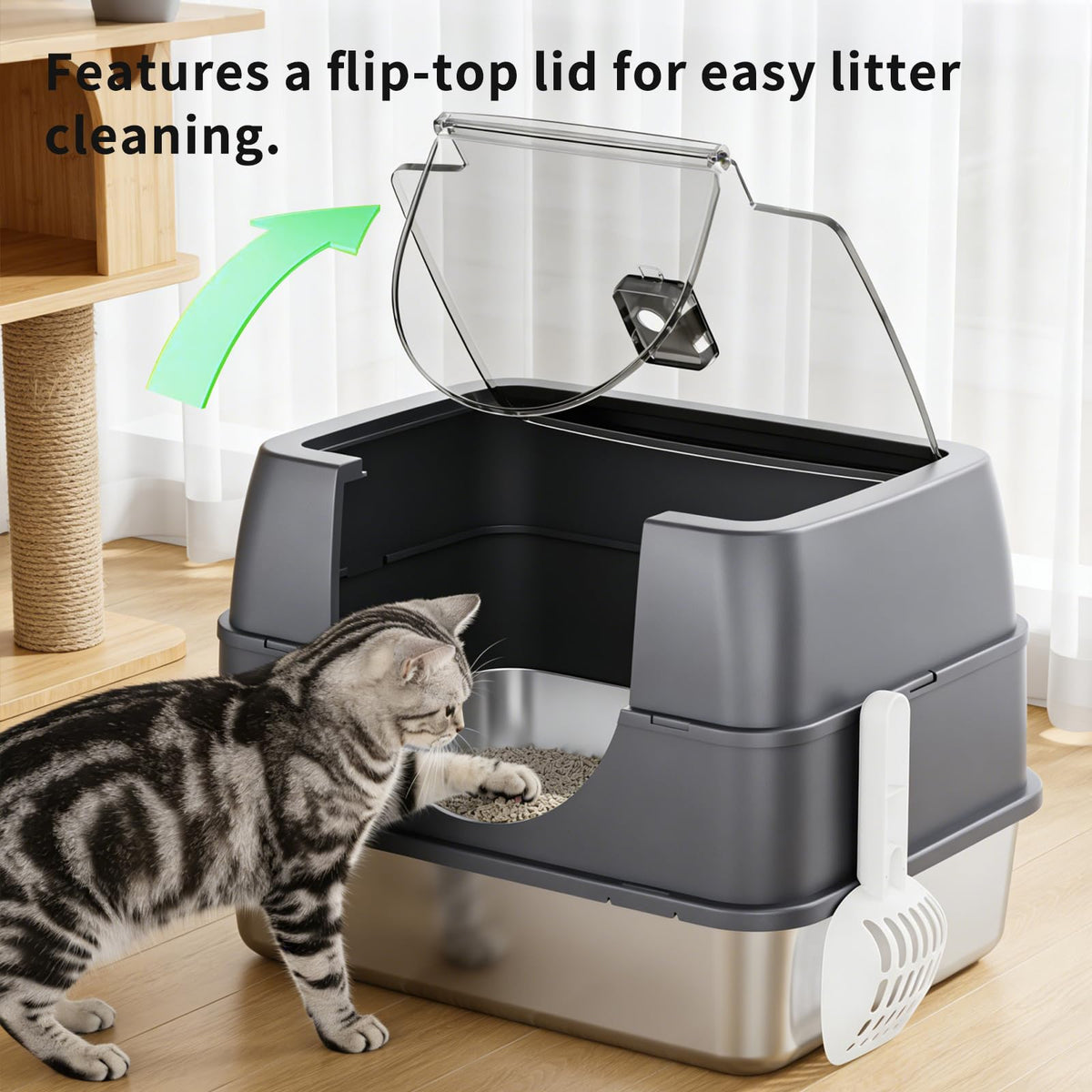 Enclosed Cat Litter Box with Stainless Steel Litter Tray B463