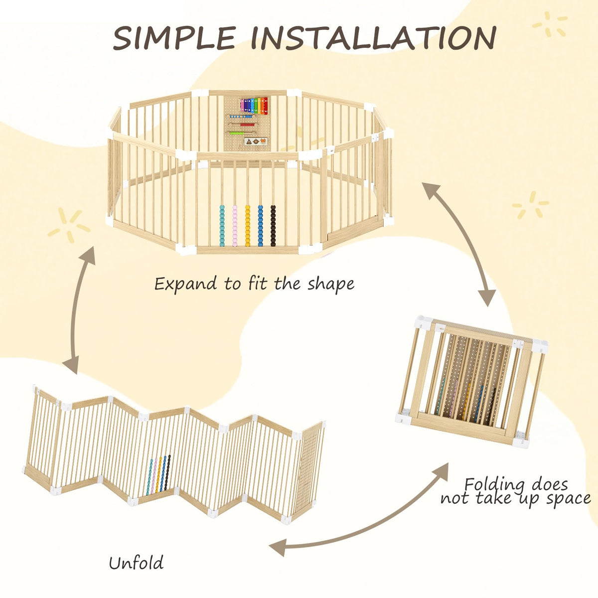 Foldable Wooden Baby Playpen with Locking Gate M38547