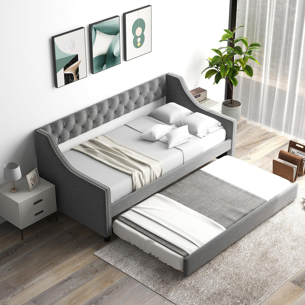 Grey Upholstered Twin Daybed with Trundle X932