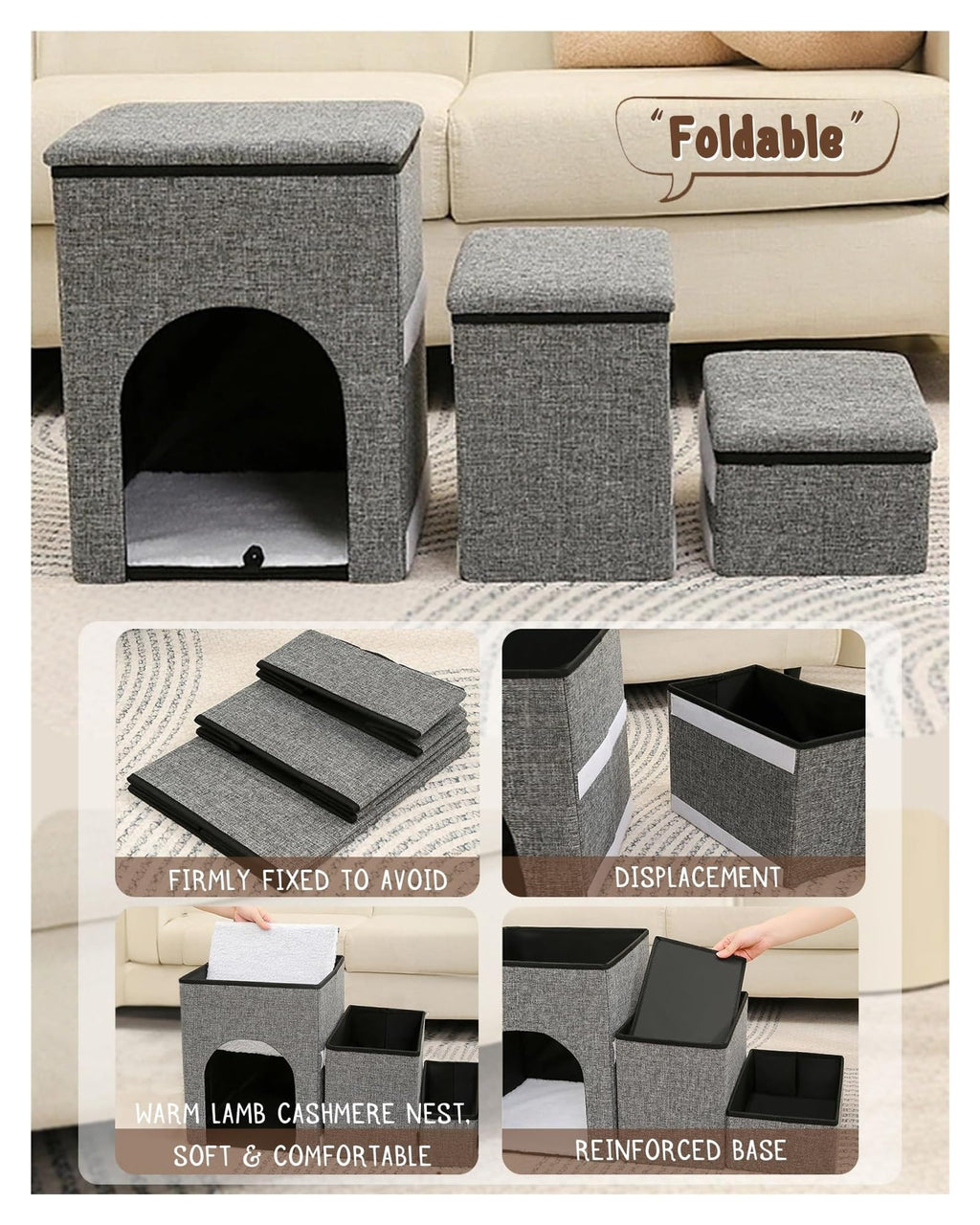 Folding Pet Stairs with Storage Box Q390