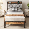 Twin Bed Frame with Upholstered Storage Headboard and USB Charging Station H582