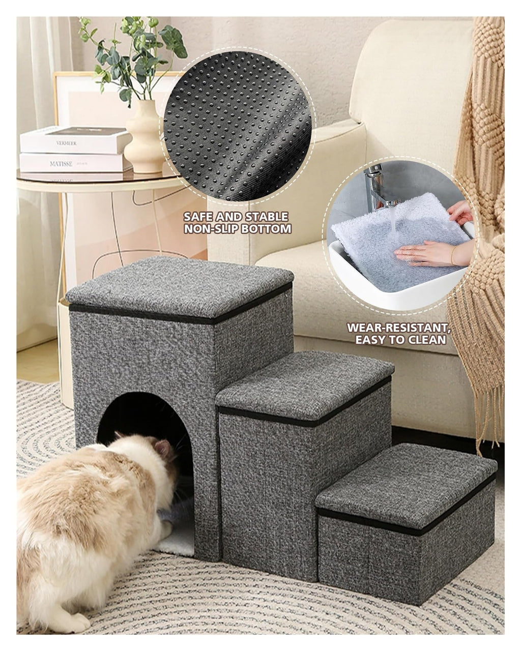 Folding Pet Stairs with Storage Box Q390