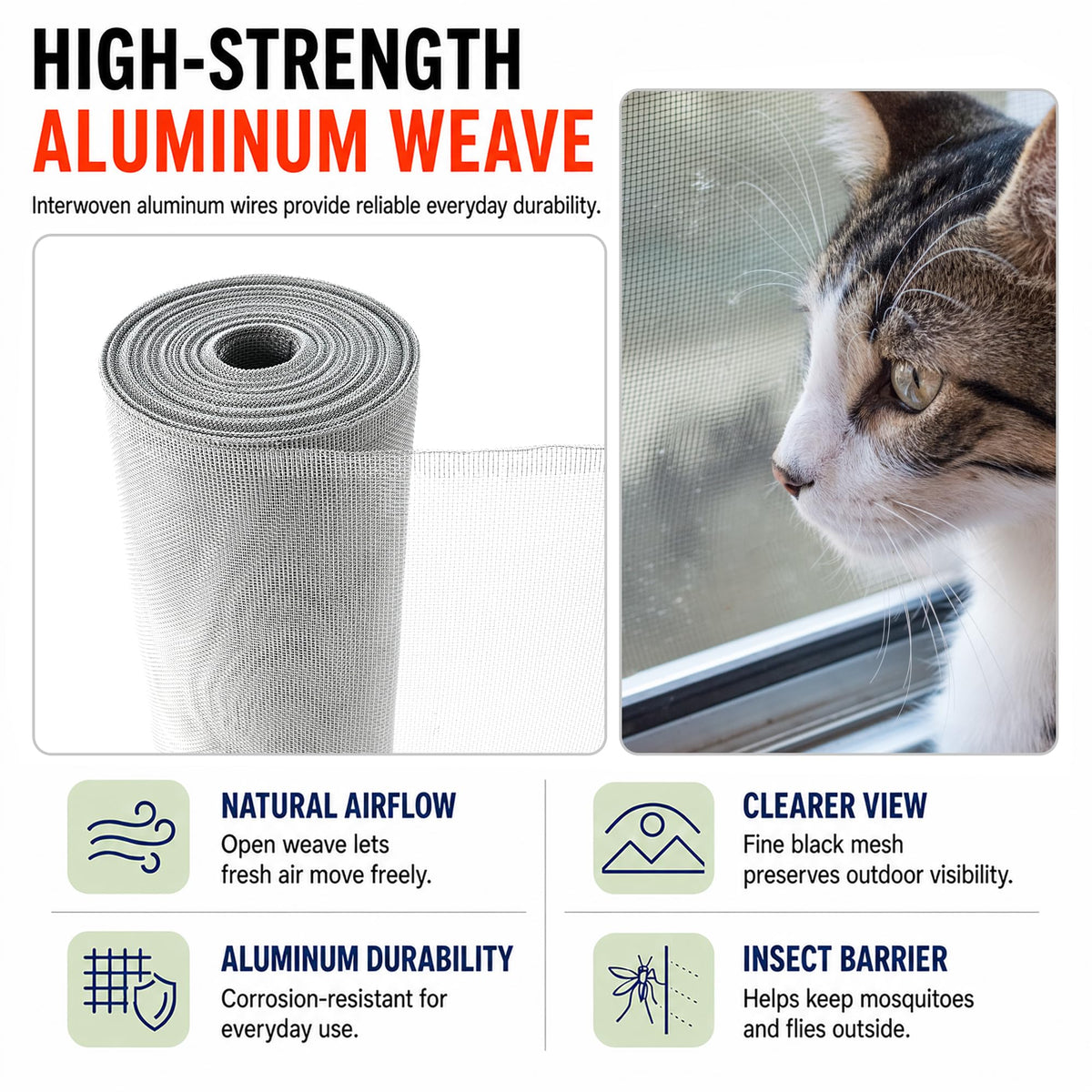 Aluminum Window Screen Mesh Roll 48 in x 100 ft 18x16 Mesh A615099