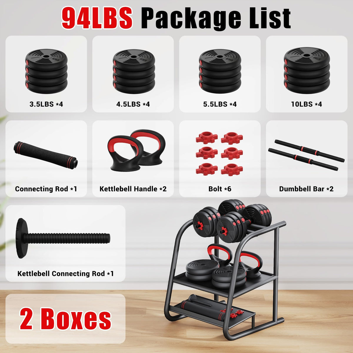 Adjustable Dumbbells Free Weight Set 4 in 1 K6036