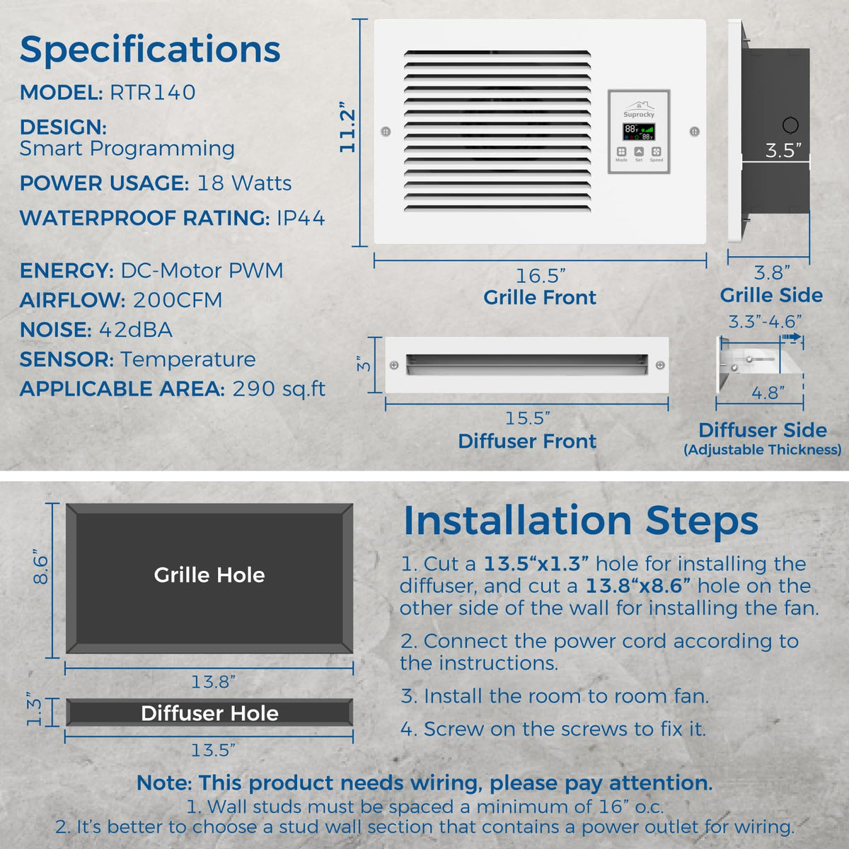 Hardwired 3-Speeds 200 CFM Air Transfer Fan Z9146