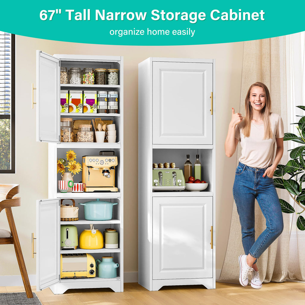 67" Tall Narrow White Metal Bathroom Storage Cabinet S40579