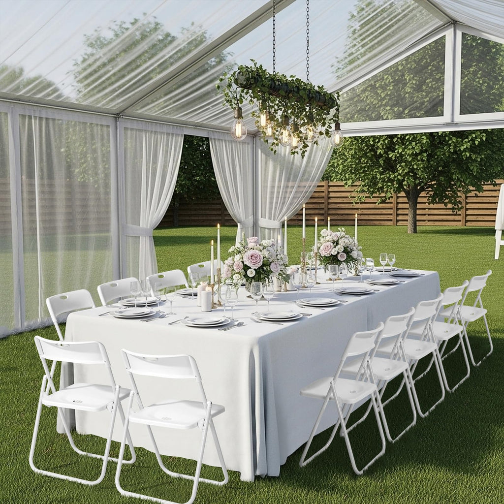White Plastic Folding Chairs, 10 Pack Steel Frame T788