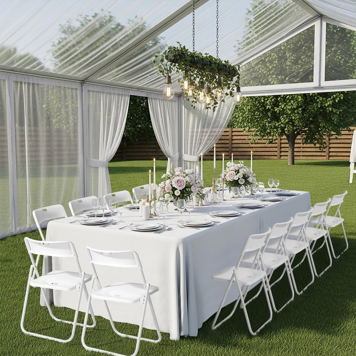 White Plastic Folding Chairs, 10 Pack Steel Frame T788