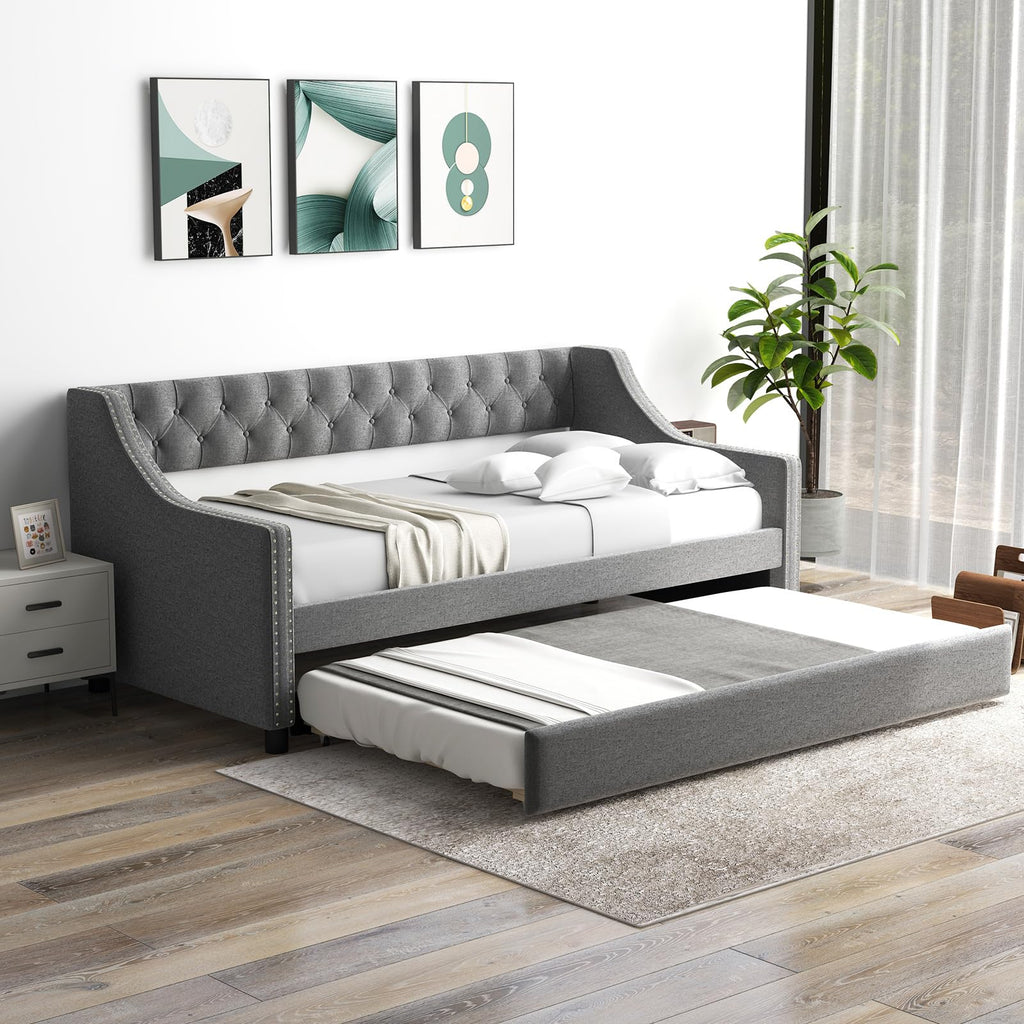 Grey Upholstered Twin Daybed with Trundle X932