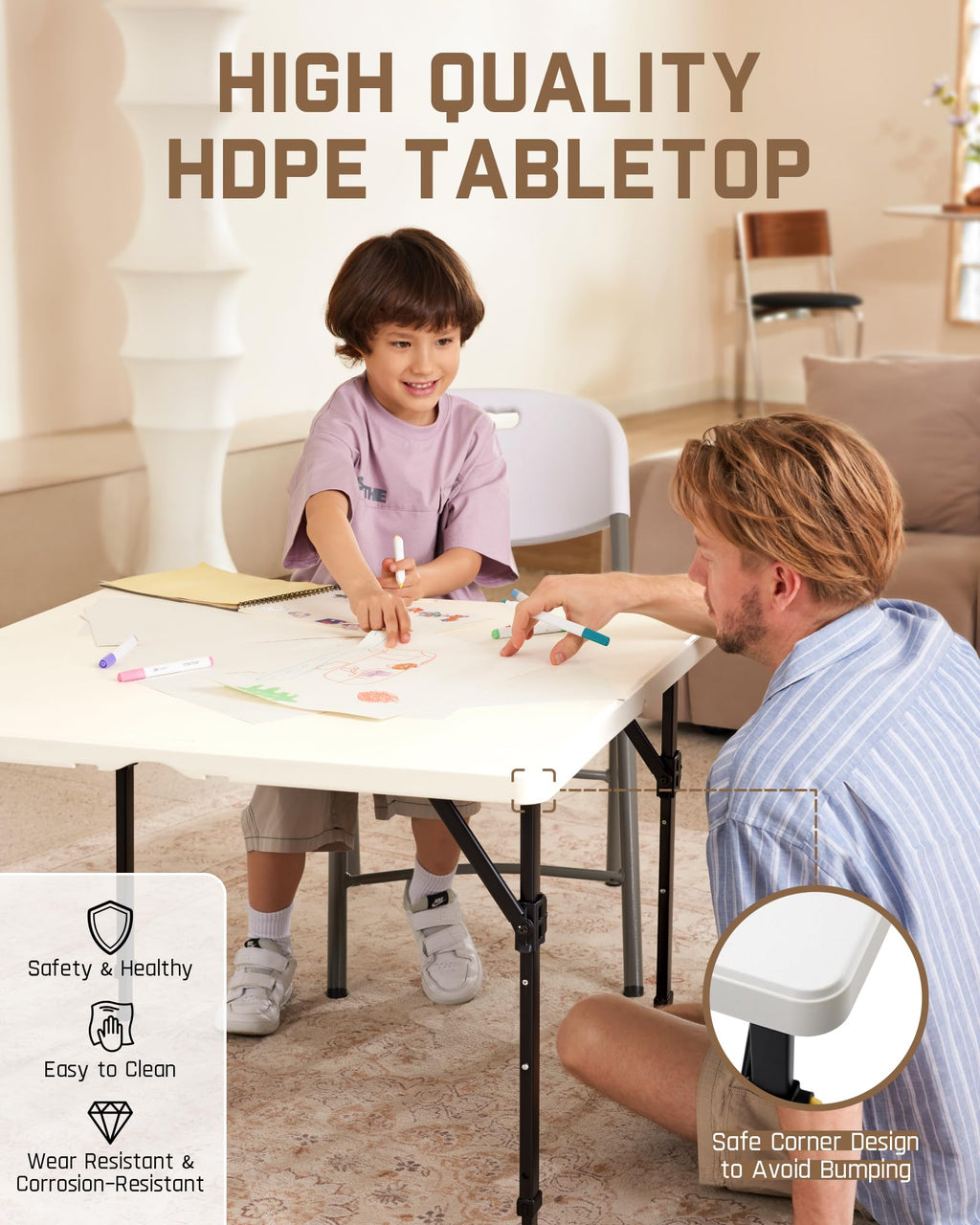 Folding Card Table 2 Heights 34" Square Plastic T964263