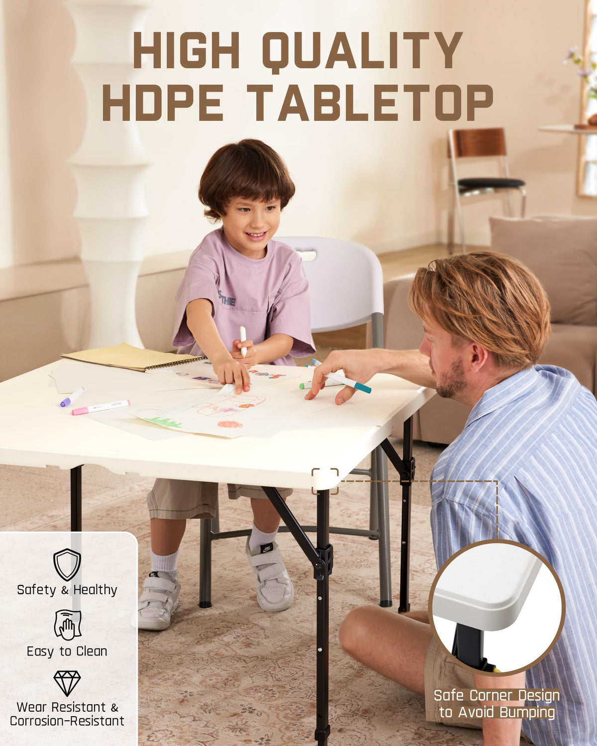 Folding Card Table 2 Heights 34" Square Plastic T964263
