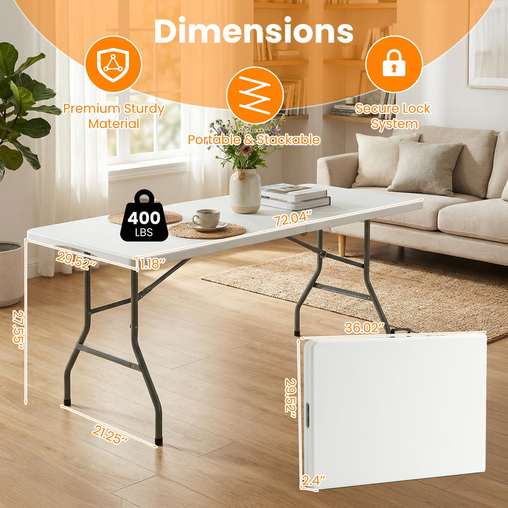 6FT White Portable Plastic Folding Table N7029