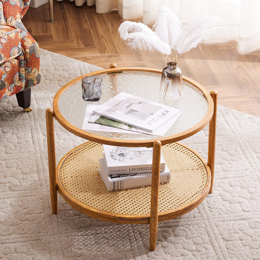 Round Glass Rattan Coffee Table D63279