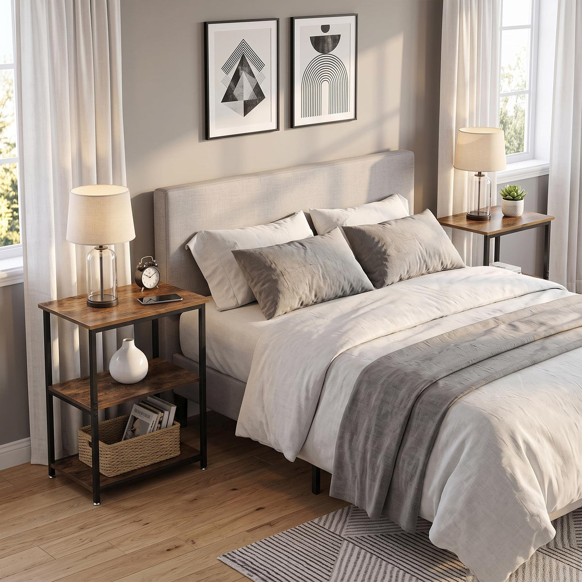 Tall End Side Table with 3-Tier Storage Shelf X5698