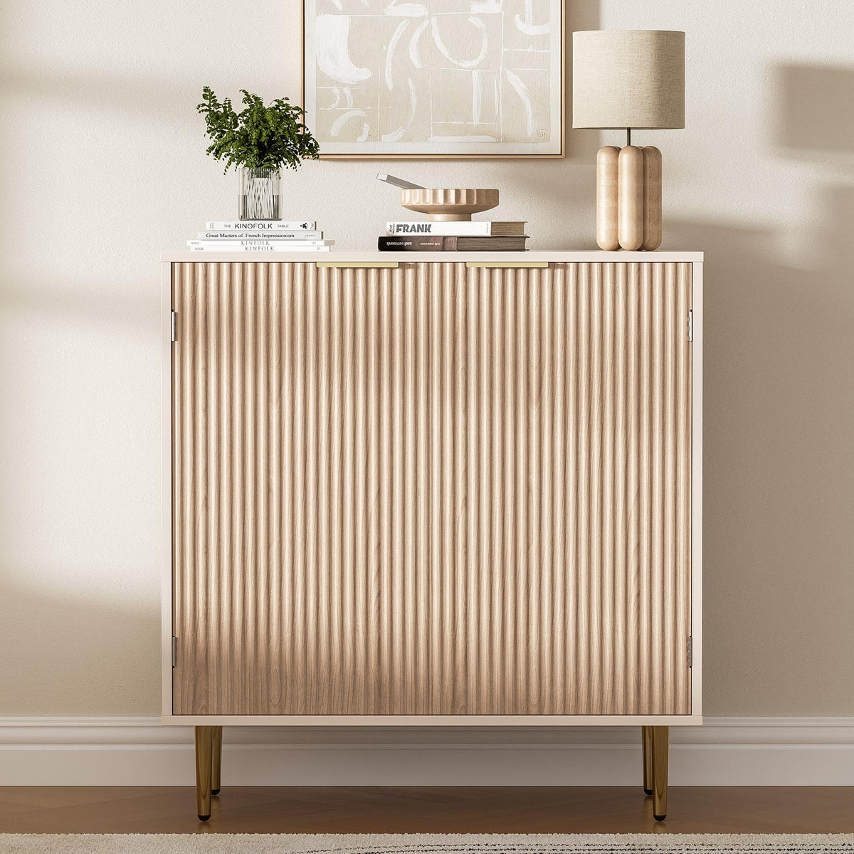 Oak Fluted Sideboard Storage Cabinet with 2 Doors E803643