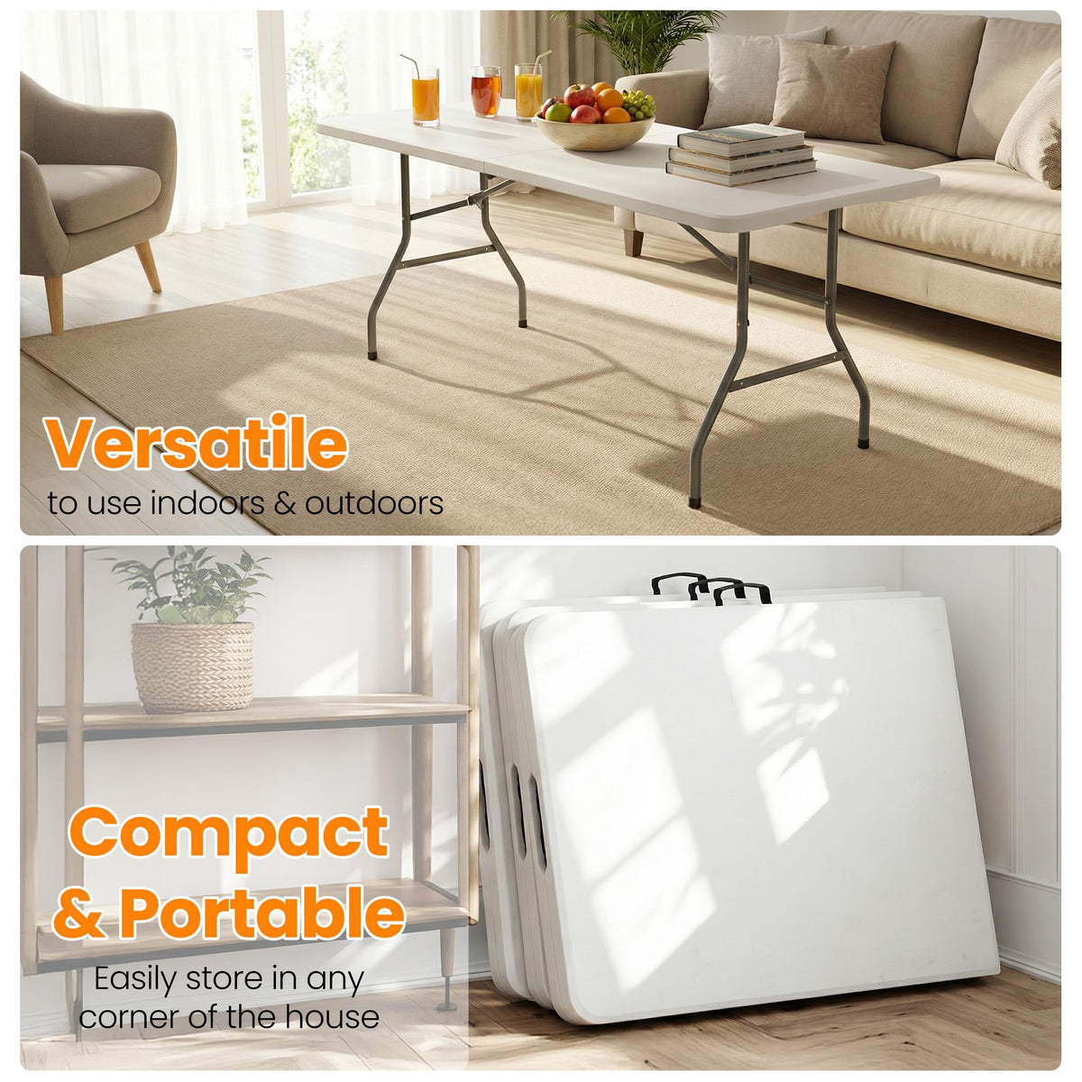 6FT White Portable Plastic Folding Table N7029