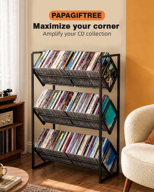 3-Tier CD Storage Metal Display Shelf with Adjustable Divider A3714