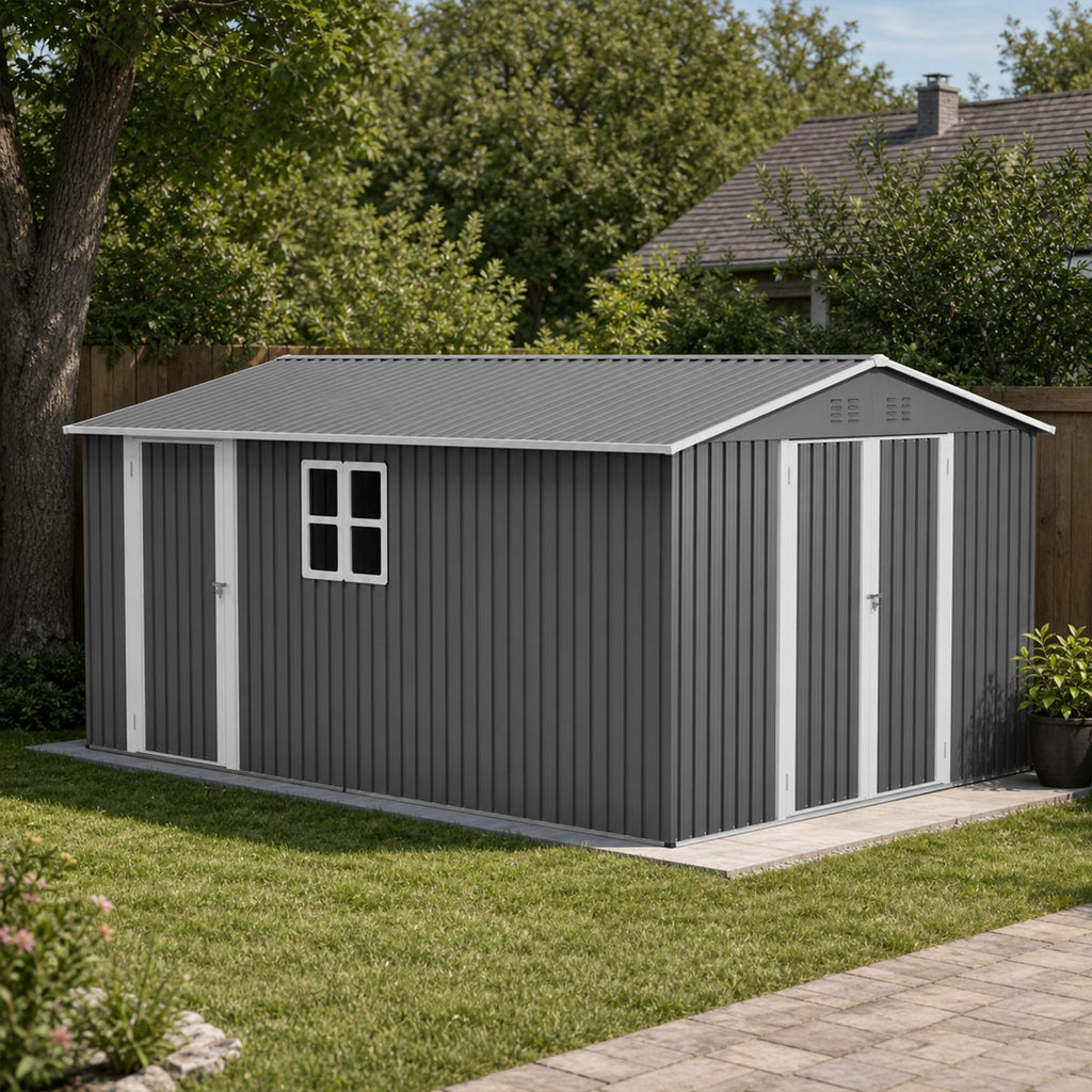 10x14 FT Metal Outdoor Storage Shed with Floor and 2 Windows S604897