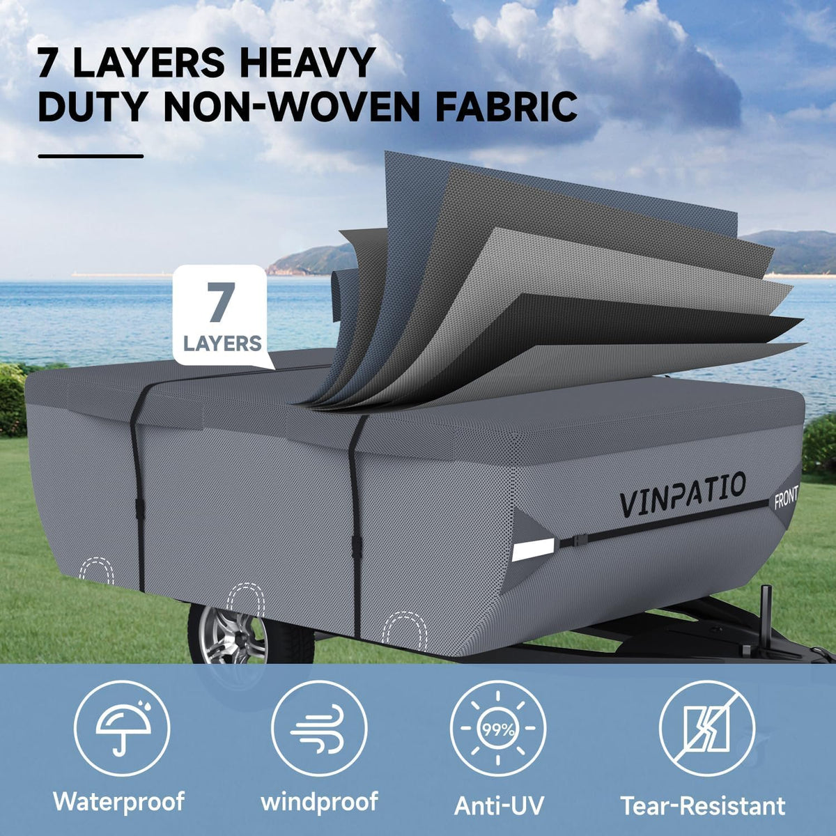 Waterproof Anti-UV Pop Up Camper Cover Fits 14'-16' Trailers W905375