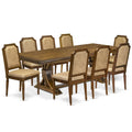 9 Piece Dining Table Set with 8 Beige Polyester Fabric Chairs P8172