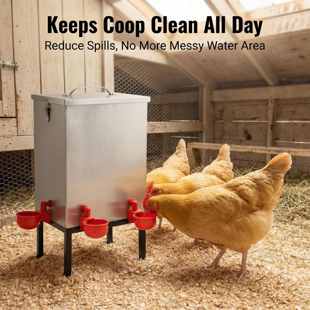 3 Gallon Stainless Steel Chicken Waterer with Cups & Nipples X9972
