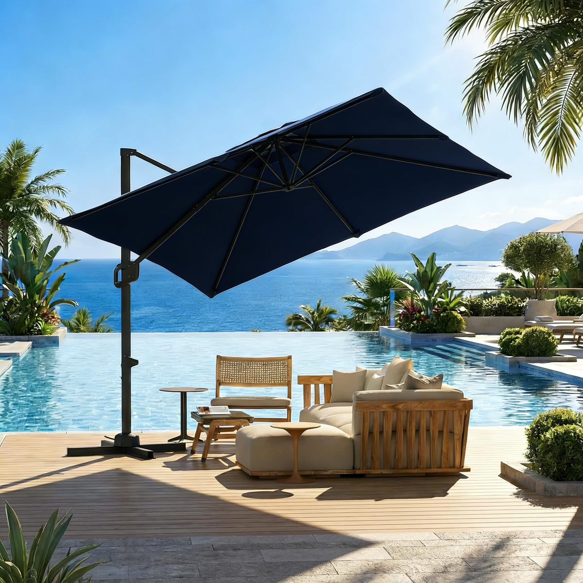 10 ft x 10 ft Navy Blue Cantilever Patio Umbrella V47702
