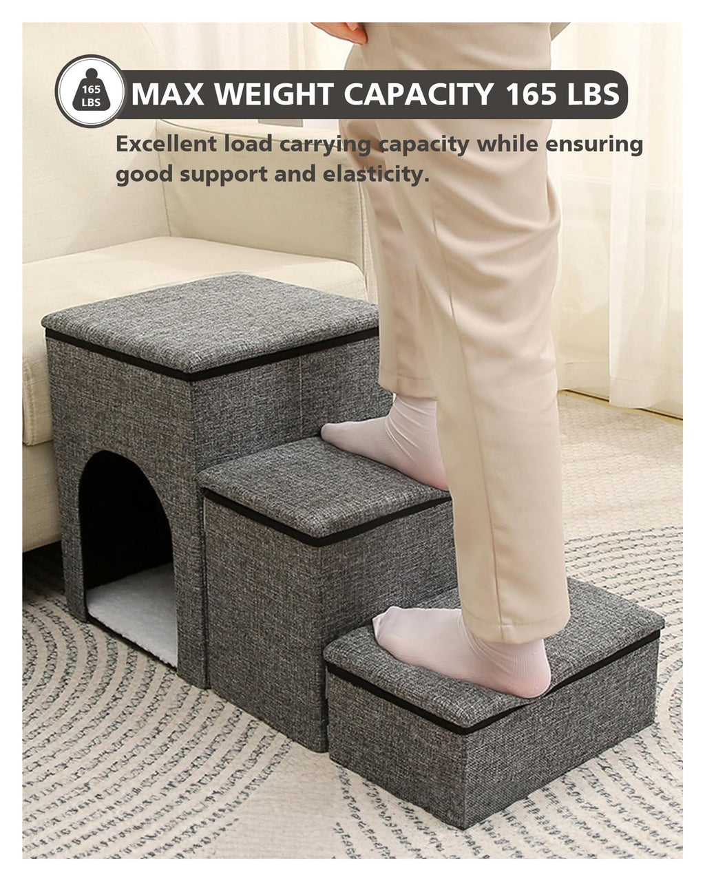 Folding Pet Stairs with Storage Box Q390