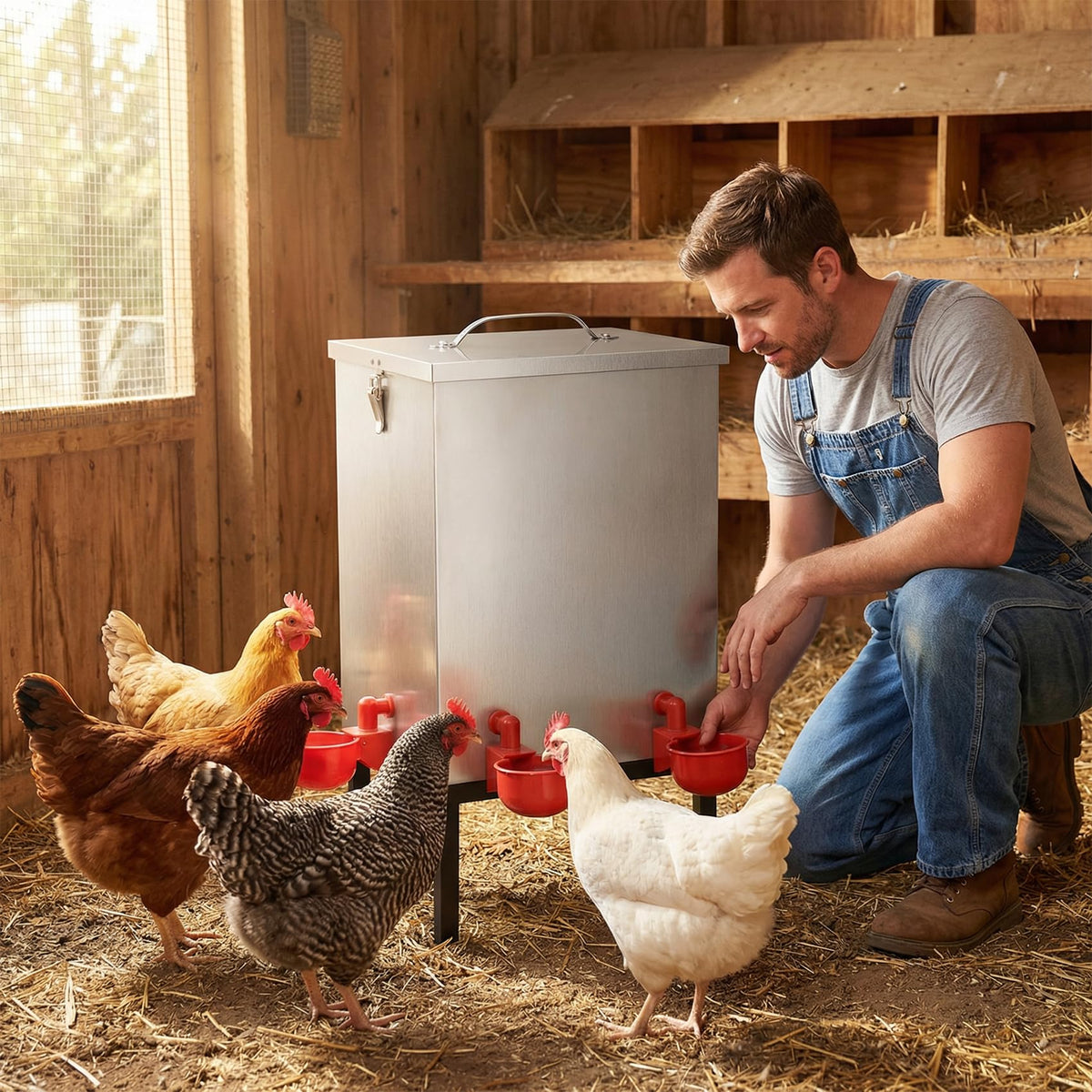 3 Gallon Stainless Steel Chicken Waterer with Cups & Nipples X9972