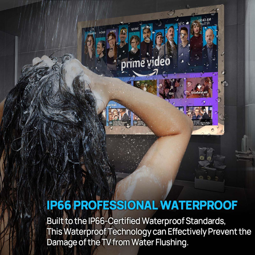 32" 4K Ultra HD Smart Bathroom Mirror TV, IP66 Waterproof, Wall Mounted R329166