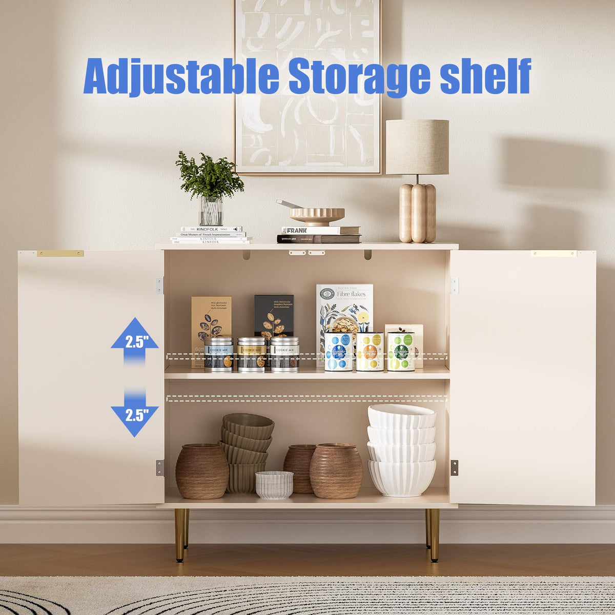 Oak Fluted Sideboard Storage Cabinet with 2 Doors E803643