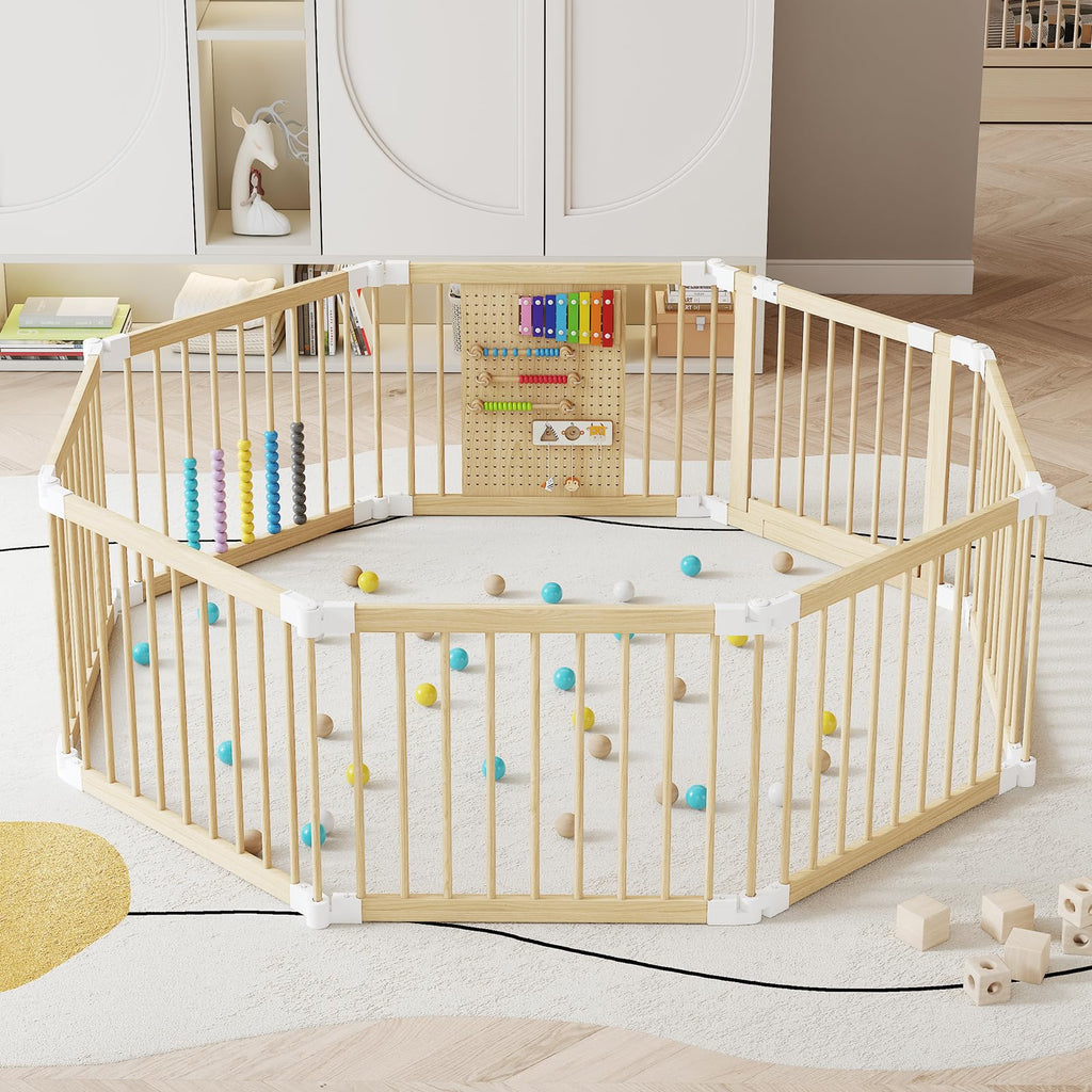 Foldable Wooden Baby Playpen with Locking Gate M38547