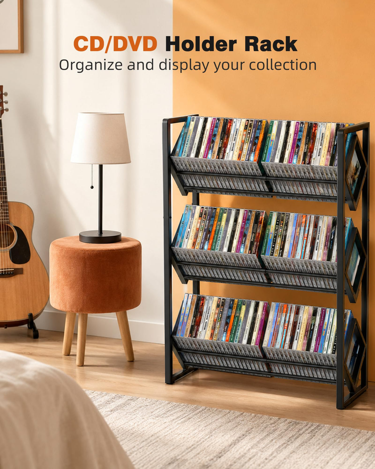3-Tier CD Storage Metal Display Shelf with Adjustable Divider A3714