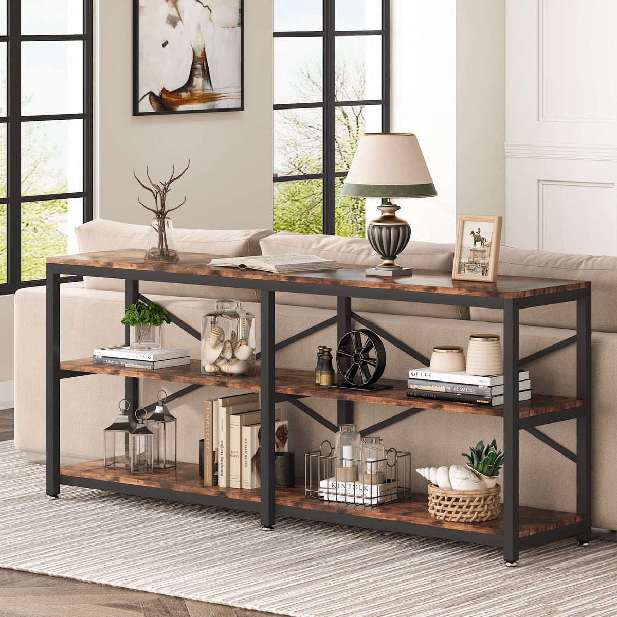 70.9 Inch 3-Tier Console Table with Storage Shelves C374