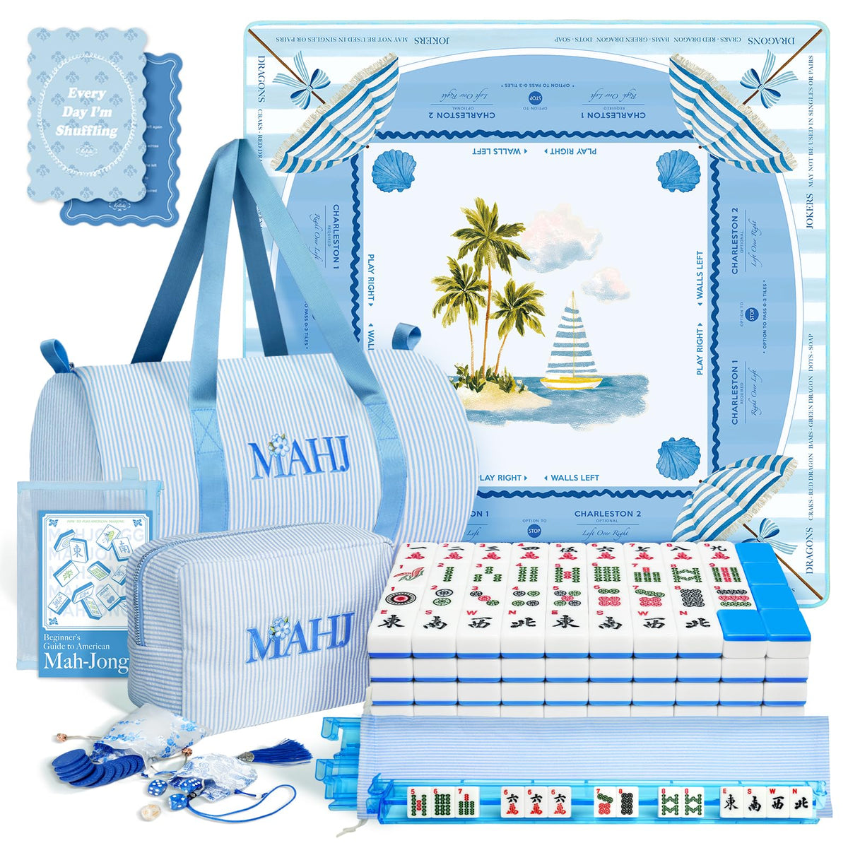 American Mahjong Set with 166 Tiles, Mat, 4 Racks, Dice, Chips, Bags & Instruction F646298
