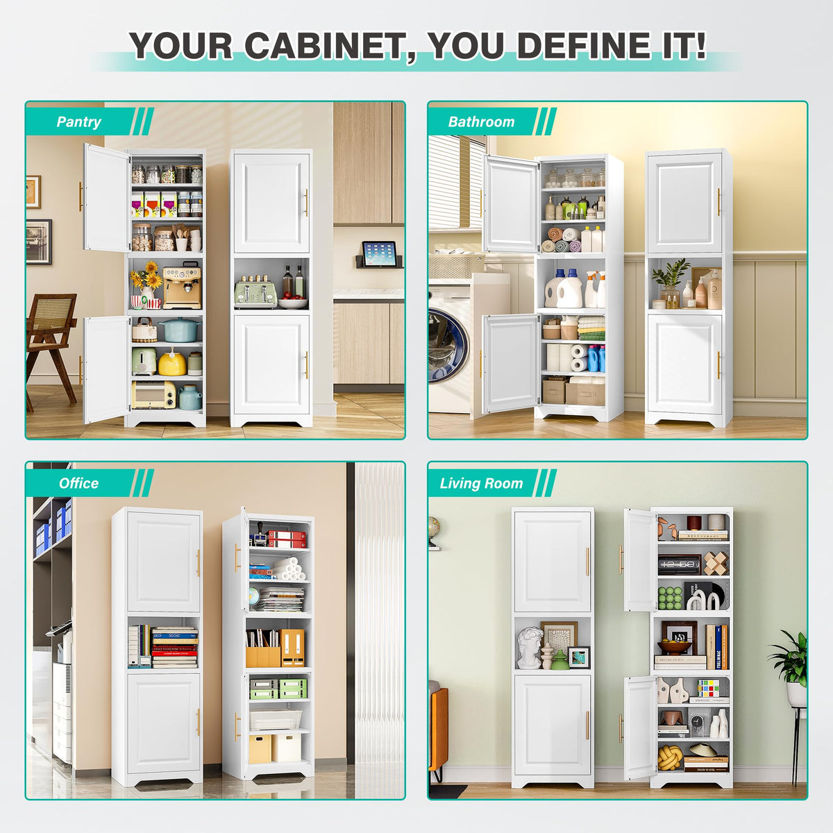 67" Tall Narrow White Metal Bathroom Storage Cabinet S40579
