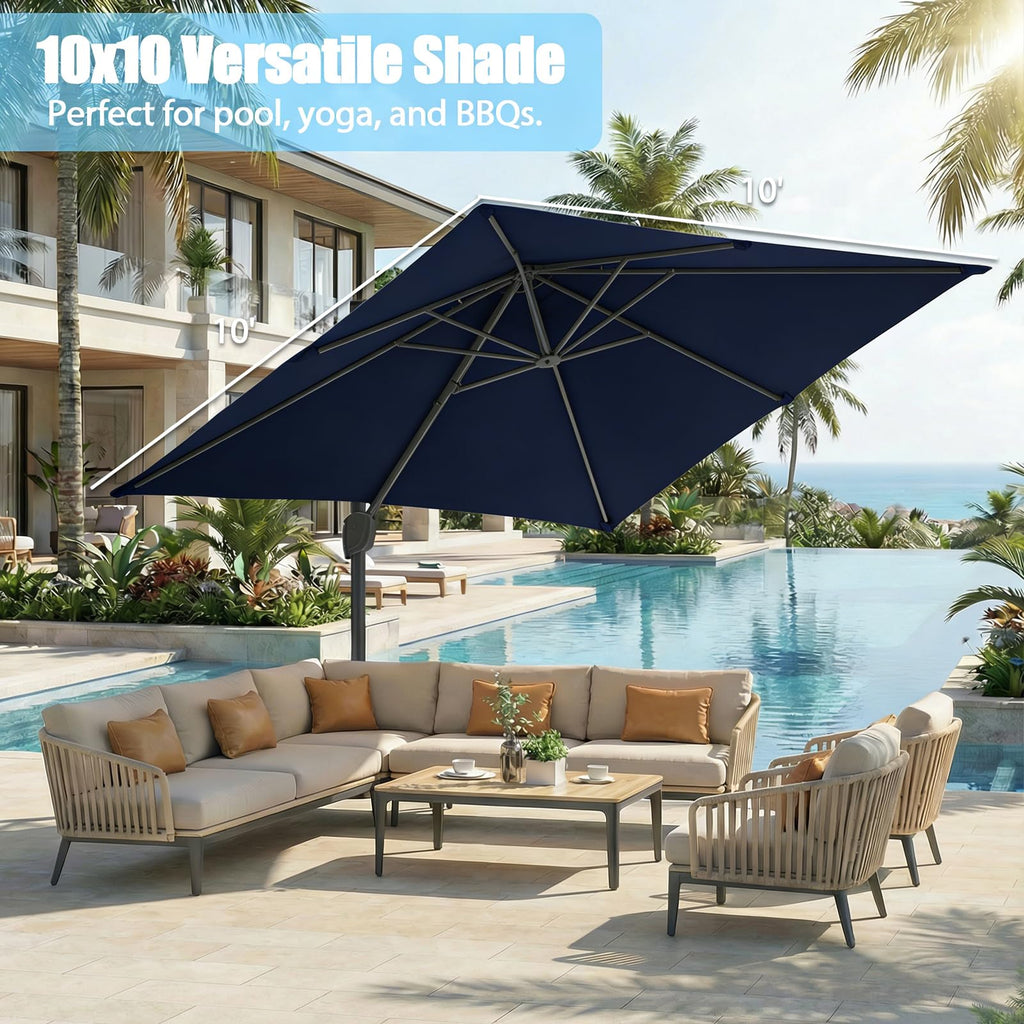 10 ft x 10 ft Navy Blue Cantilever Patio Umbrella V47702