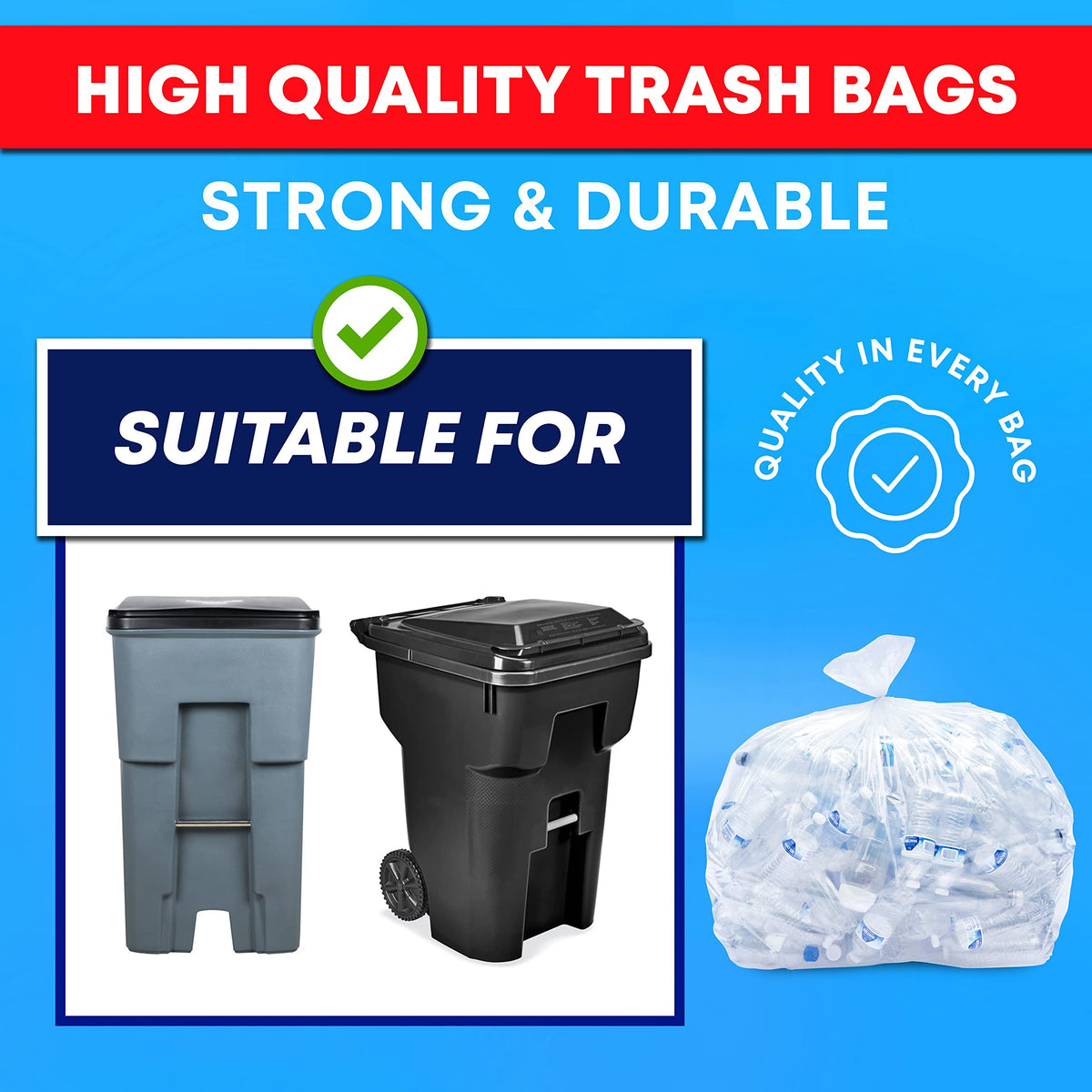64-65 Gallon Clear Trash Bags, 120 Count Heavy Duty Garbage Bags Y259