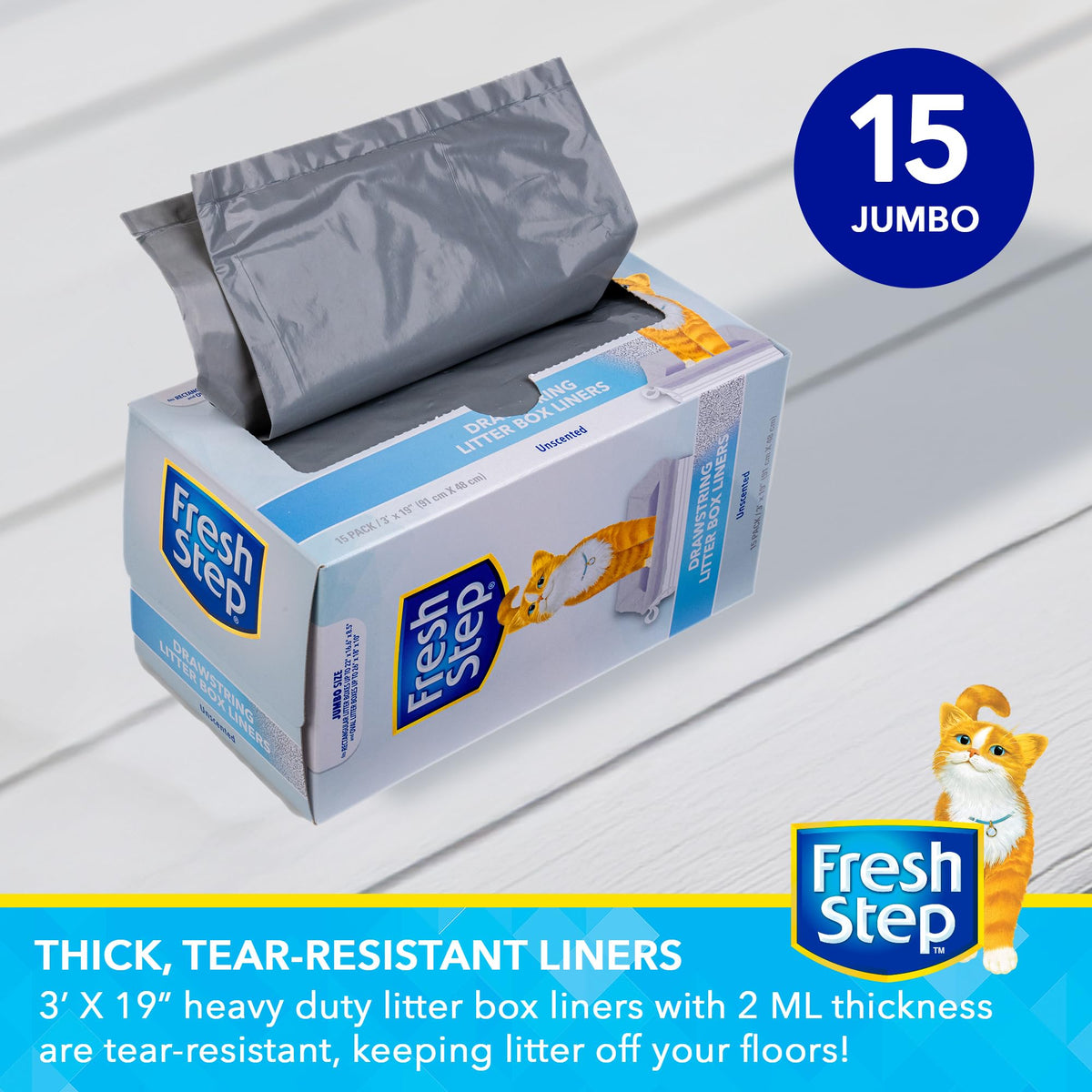 Unscented Drawstring Cat Litter Box Liners, 15 Ct Q38138