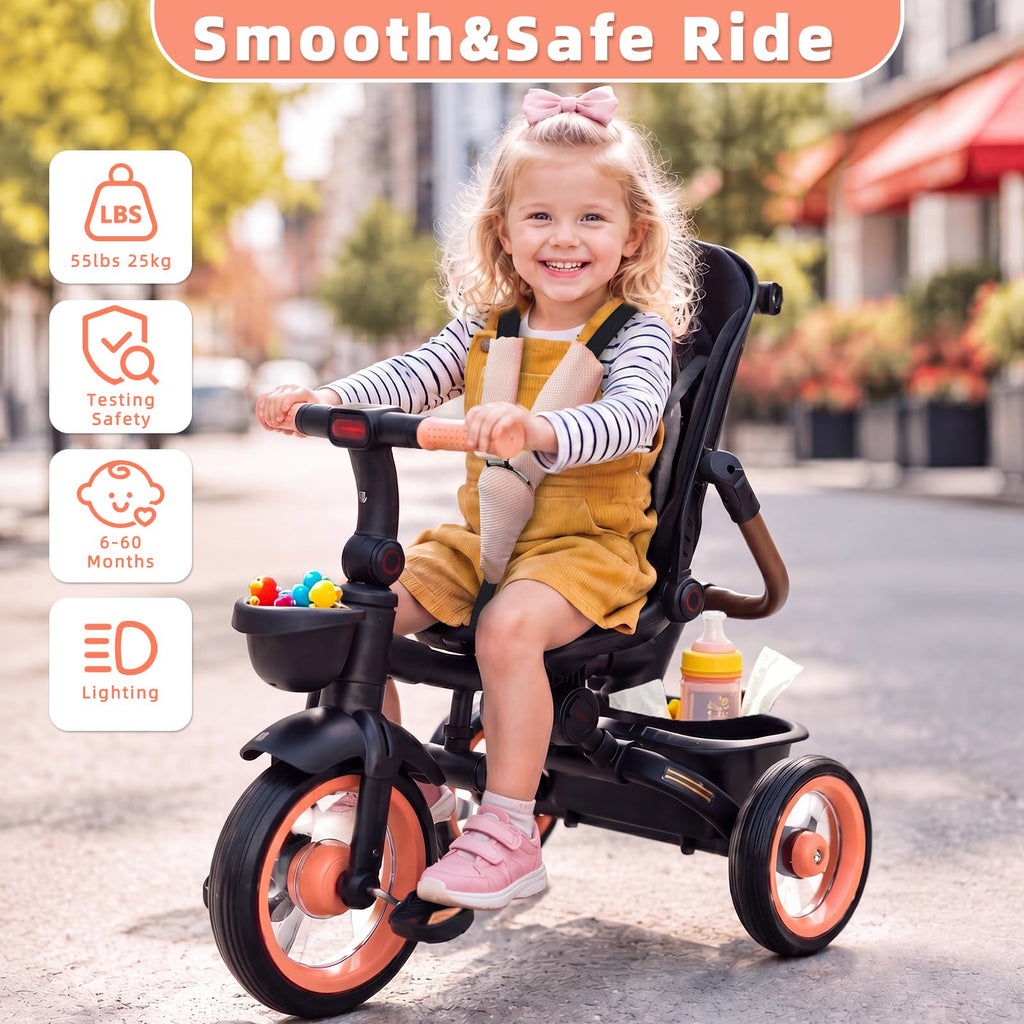 7-in-1 Tricycle Stroller with Push Handle, Rotating Seat, UV-Proof Canopy, Non-Pneumatic Wheels, Dual Brakes and Storage P2554