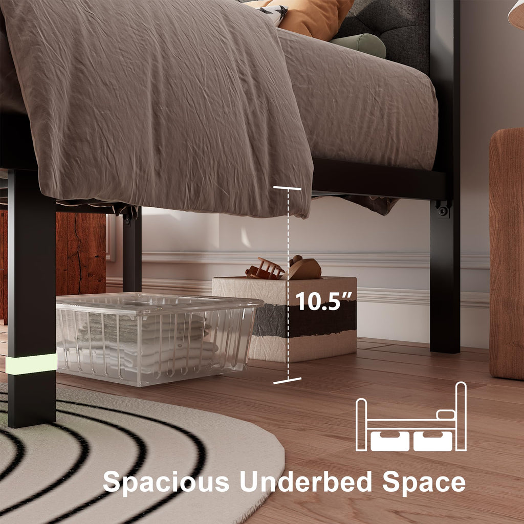 Twin Metal Platform Bed Frame with Storage Drawers and Headboard F579