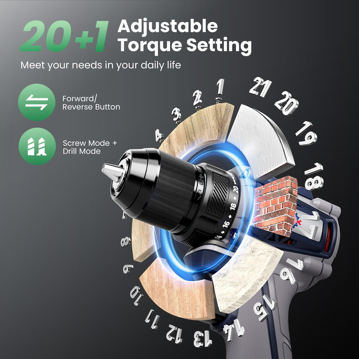 Brushless Cordless Drill Set 70N.m 3/8" Keyless Metal Chuck V5033