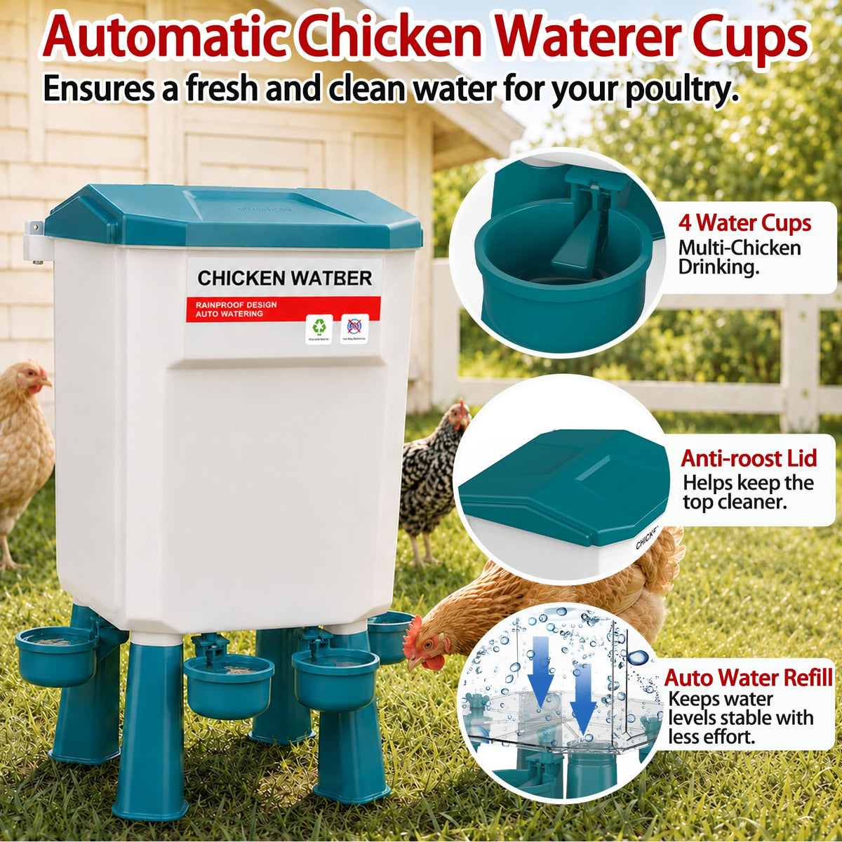 Automatic No Waste Poultry Feeder and Waterer Set K7226