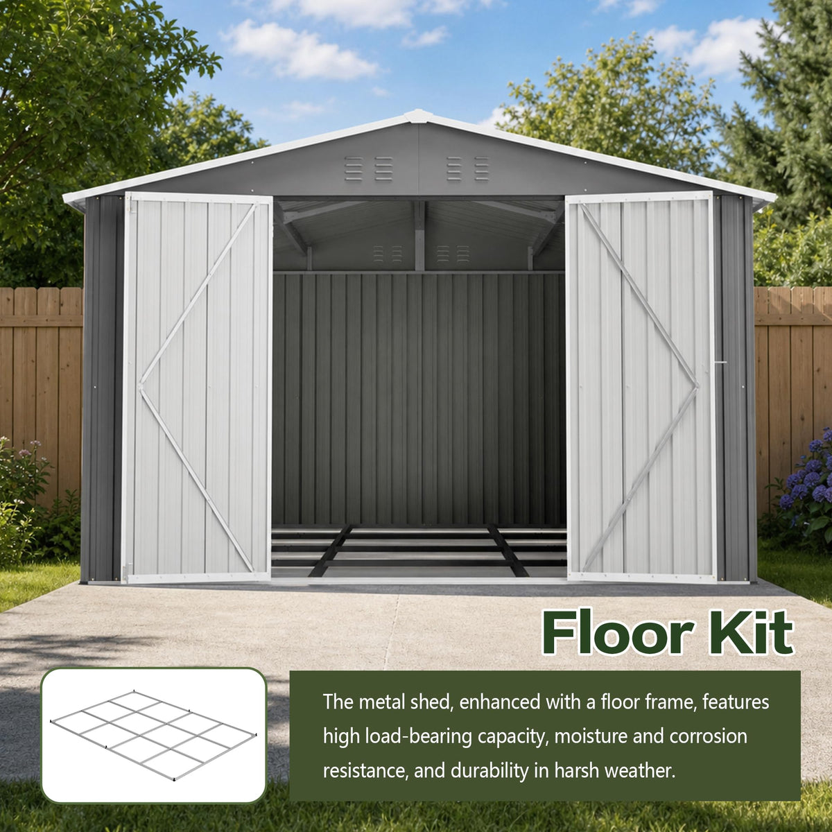 10x14 FT Metal Outdoor Storage Shed with Floor and 2 Windows S604897