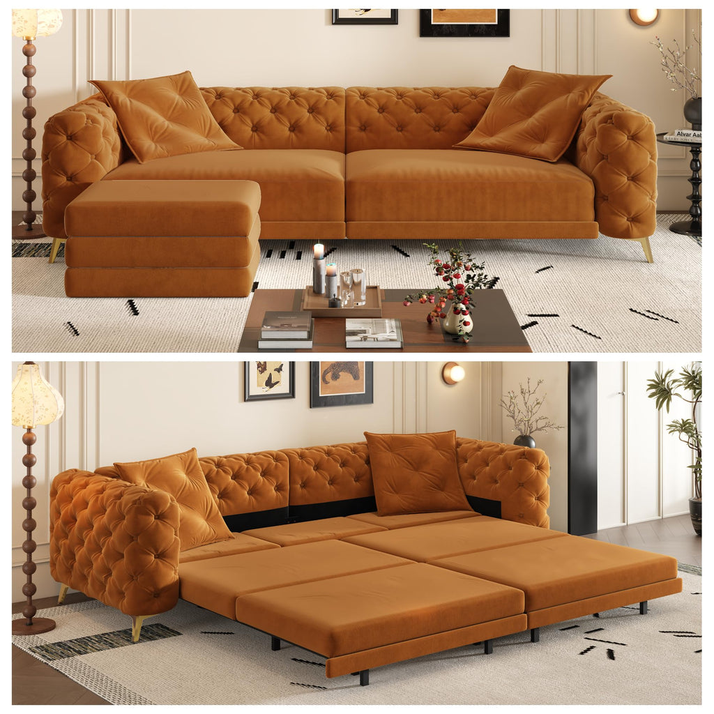 King Size Velvet L Shaped Sleeper Sofa with Ottoman Q749904